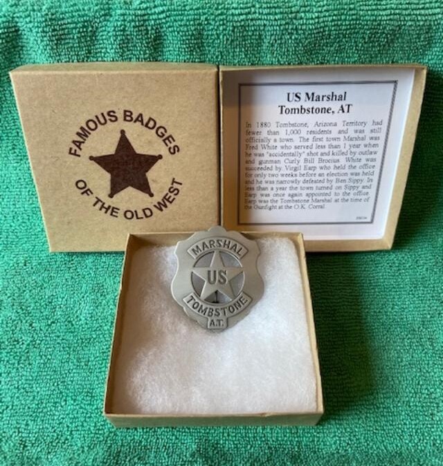 Old Western  REPLICA REPRODUCTION  OF  US Marshal Tombstone A.T.   Badge  BOXED