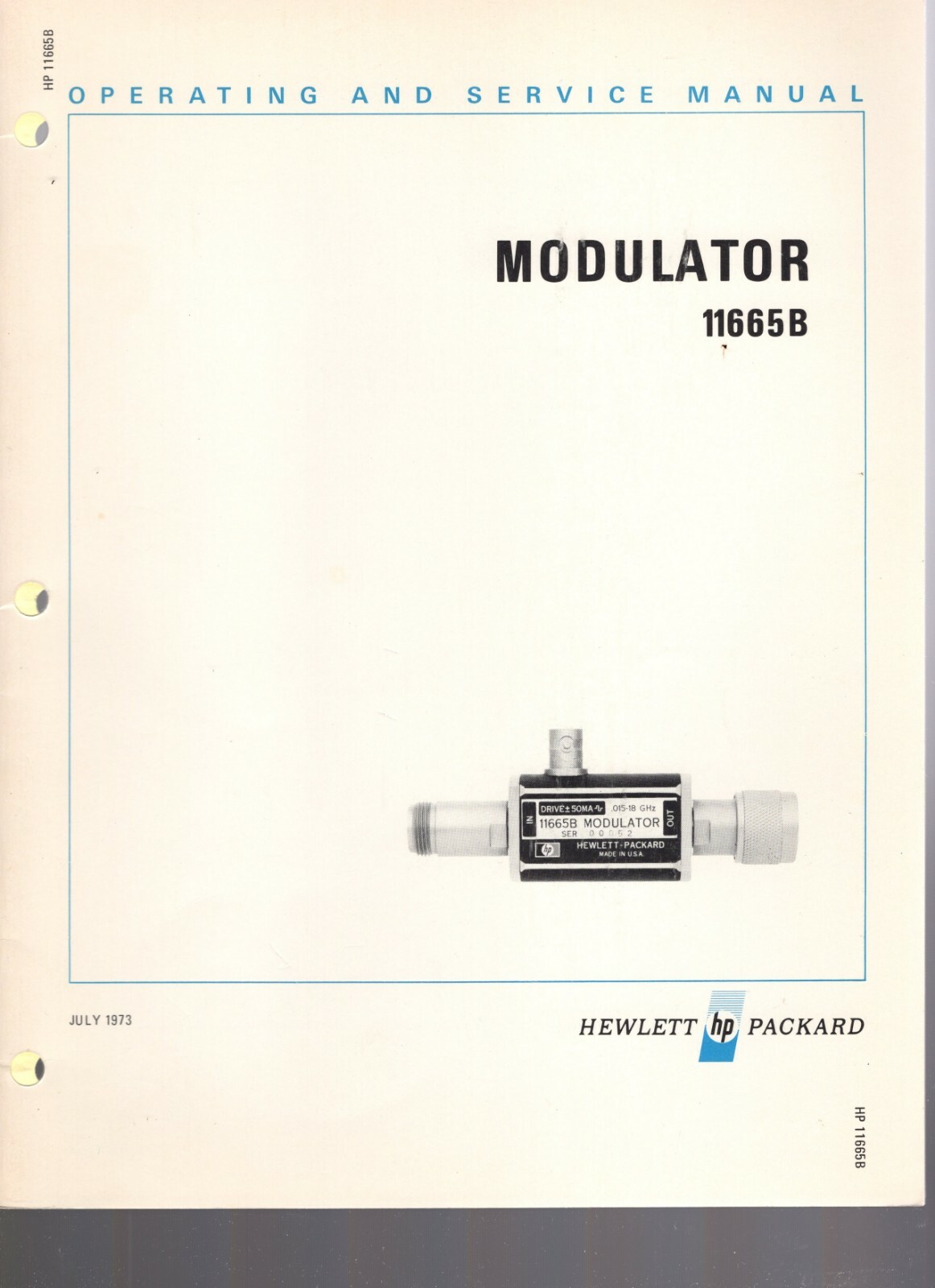 Original Hewlett Packard 11665B Modulator Operating & Service Manual 11665-90011