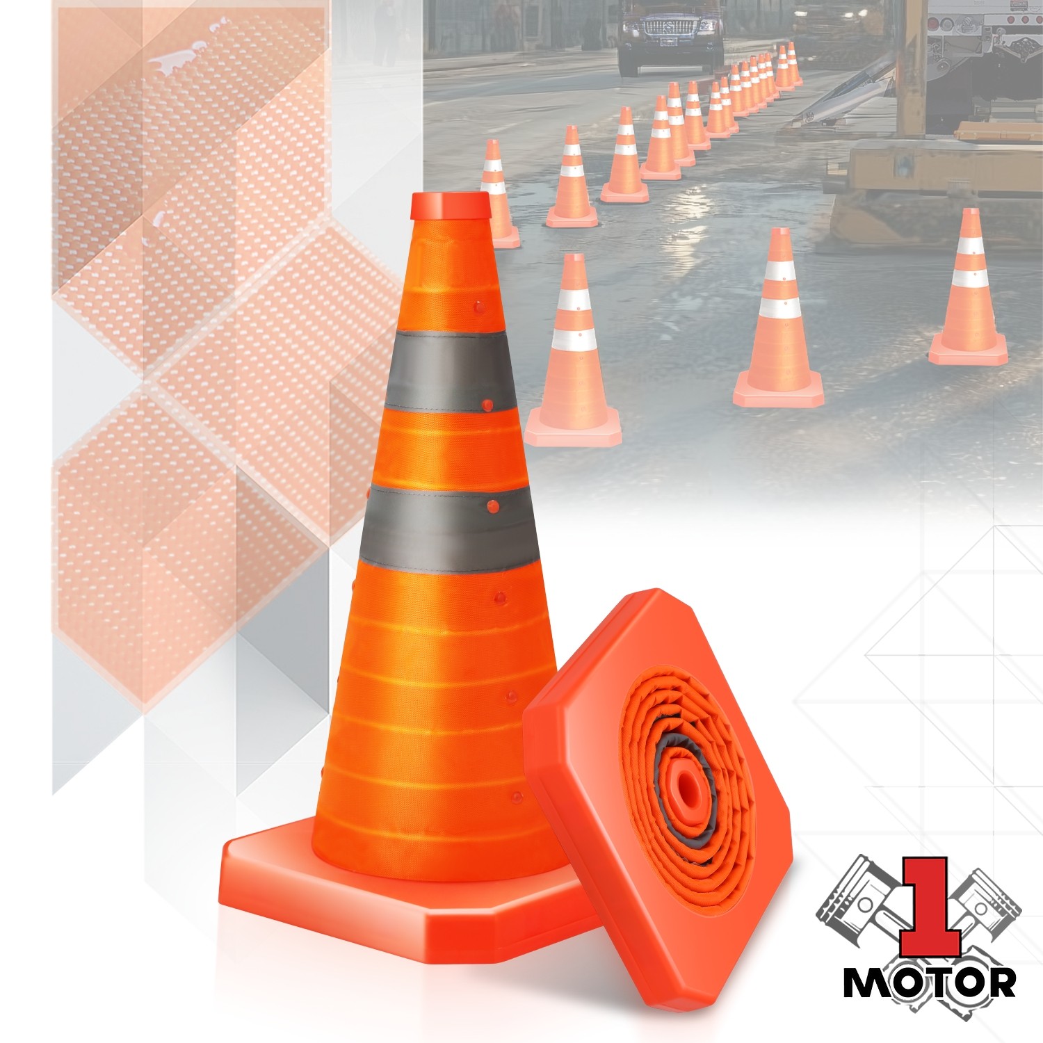18" Orange Reflective Collars Traffic Safety Cones Parking Cones for Roads 2Pcs
