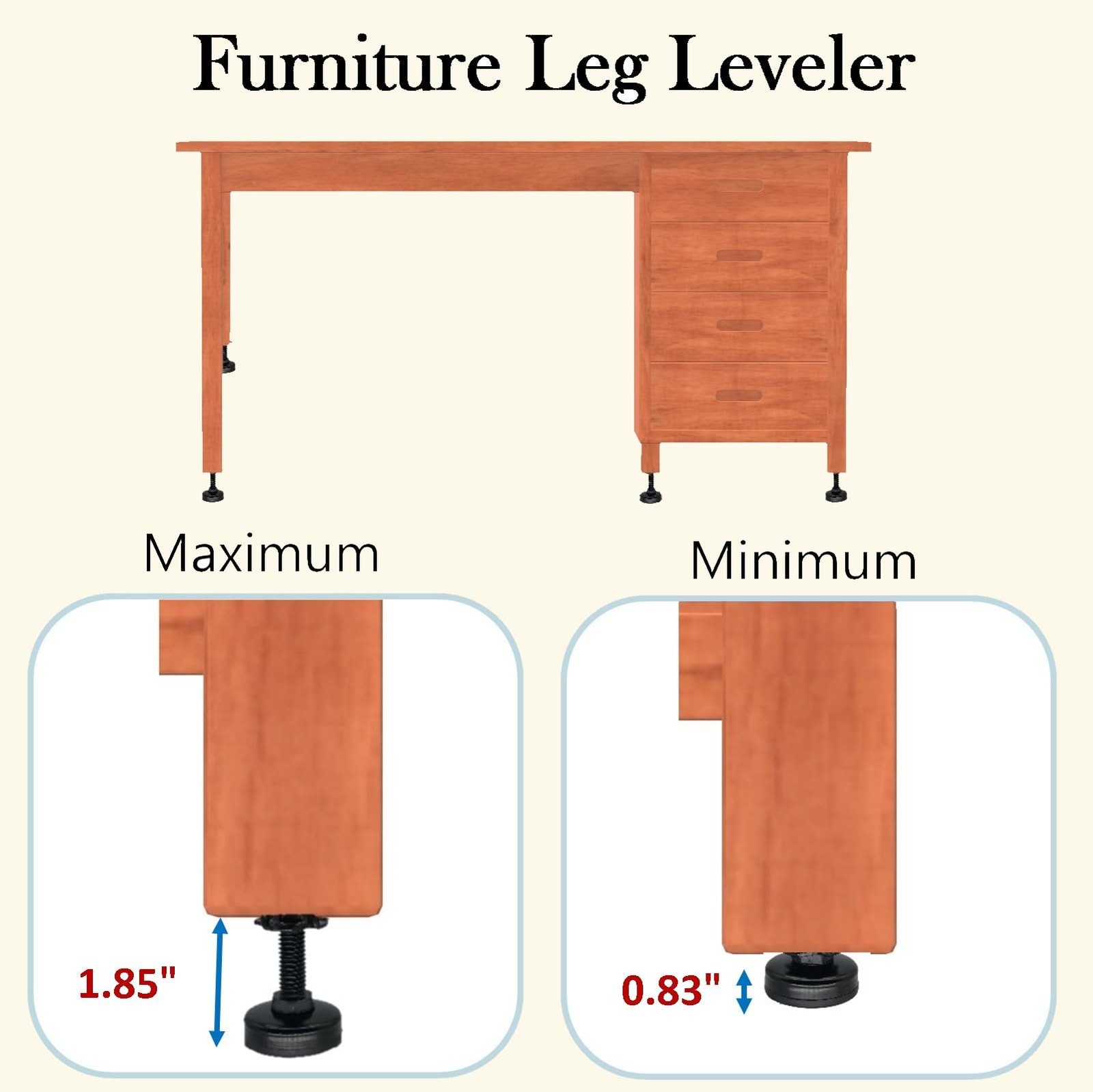 Adjustable Leveling Feet, 4 Pack, 3/8'-16 UNC Threaded Heavy Duty Leg Leveler