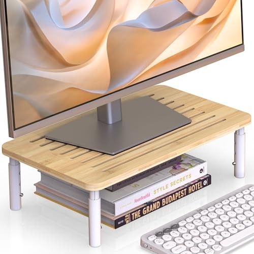 Bamboo Monitor Stand Riser, 4 Adjustable Height, Laptop Stand 1 pack Natural