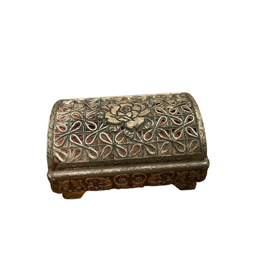 Vintage Japan Ornate Trinket Jewelery Footed Box Ornate Mirror