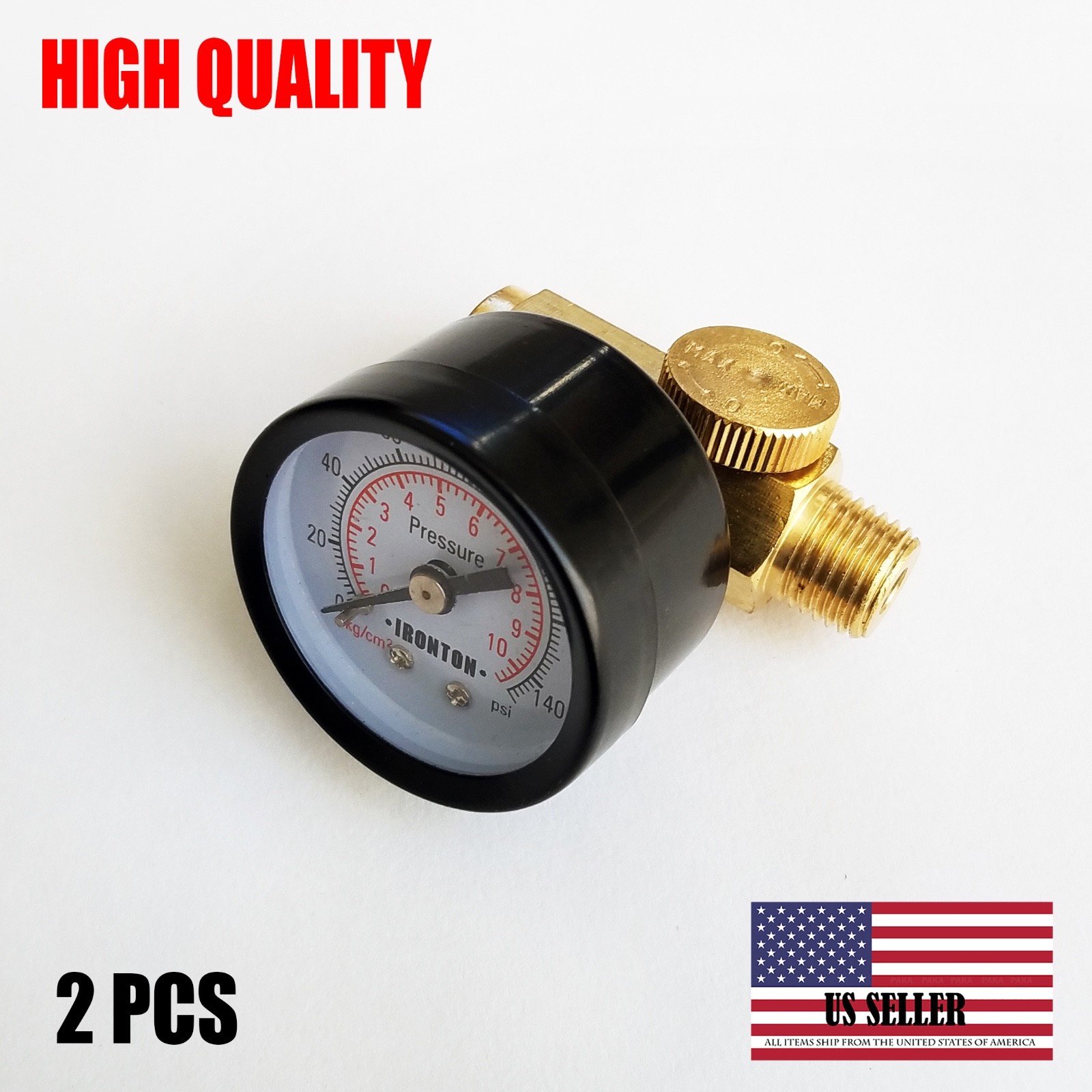 2X 1/4" In Line Air Regulator  Pressure Gauge HVLP Paint Gun Tool Control BRASS