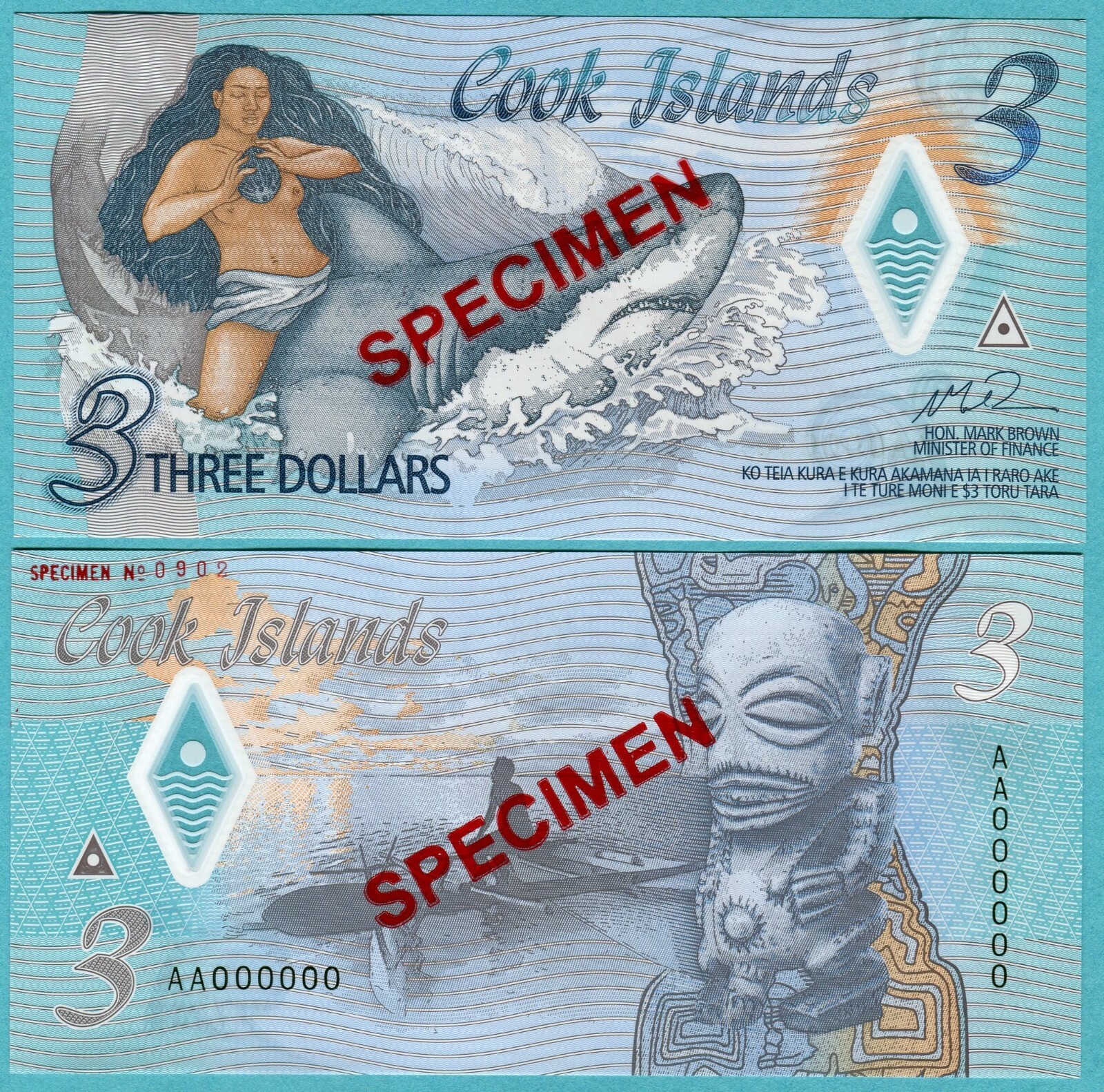 Cook Islands 3 Dollars ND(2021) UNC**New - Polymer / Specimen