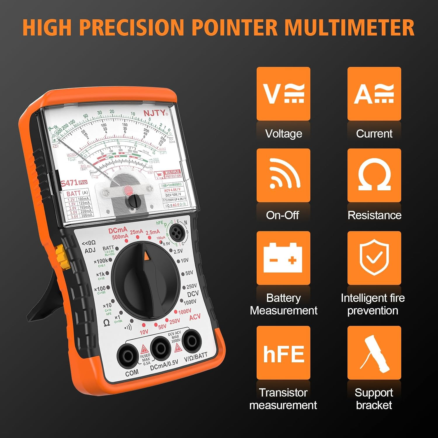 S471 Analog Multimeter, DC/AC Voltage, DC Current and Resistance | Needle Displa