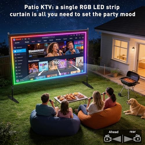 Projector Screen with Stand, USB String Lights Connection 16:9 4K HD 150 inch
