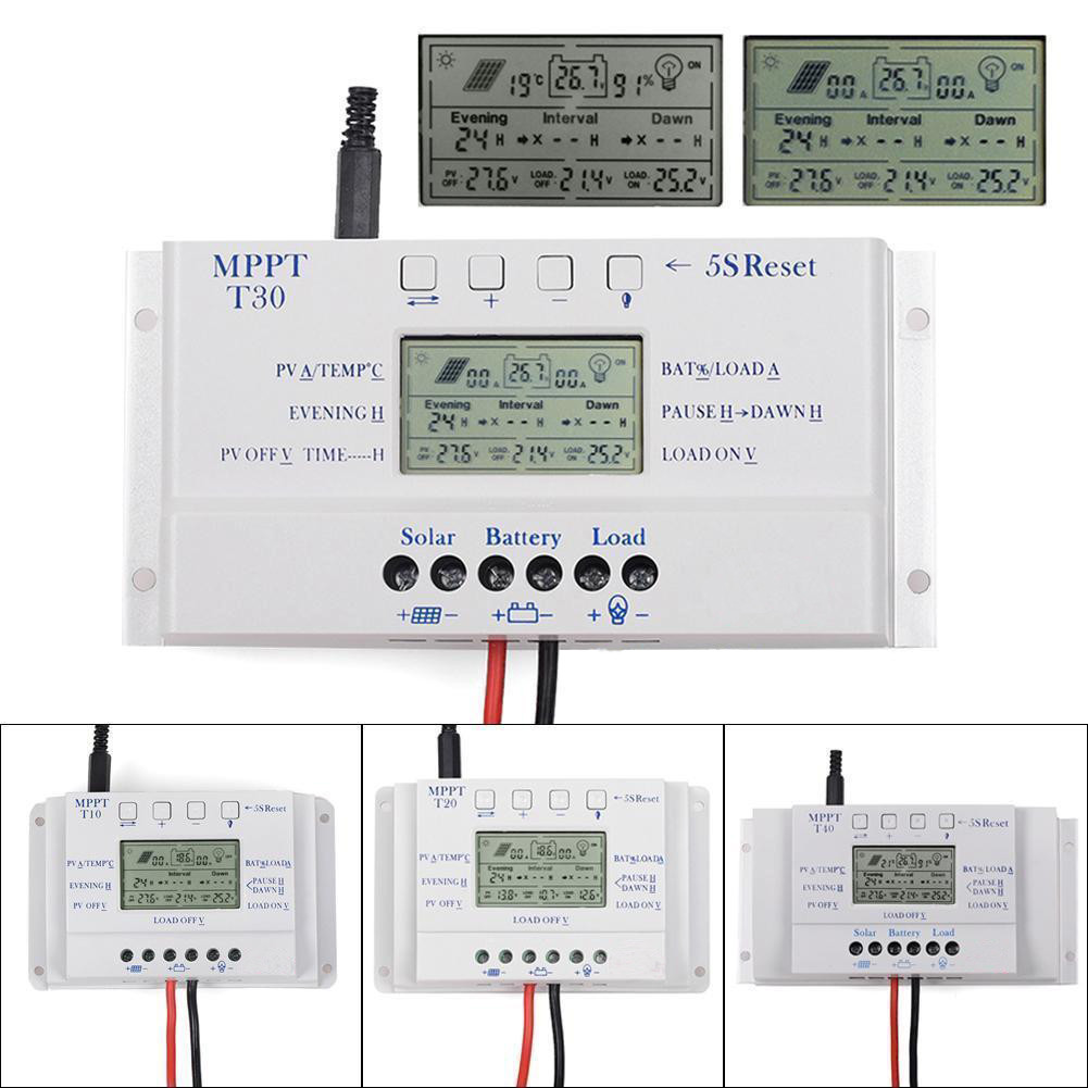 MPPT Solar Panel Regulator LCD 10A-80A 12V/24V Charge Controller 3 Timer