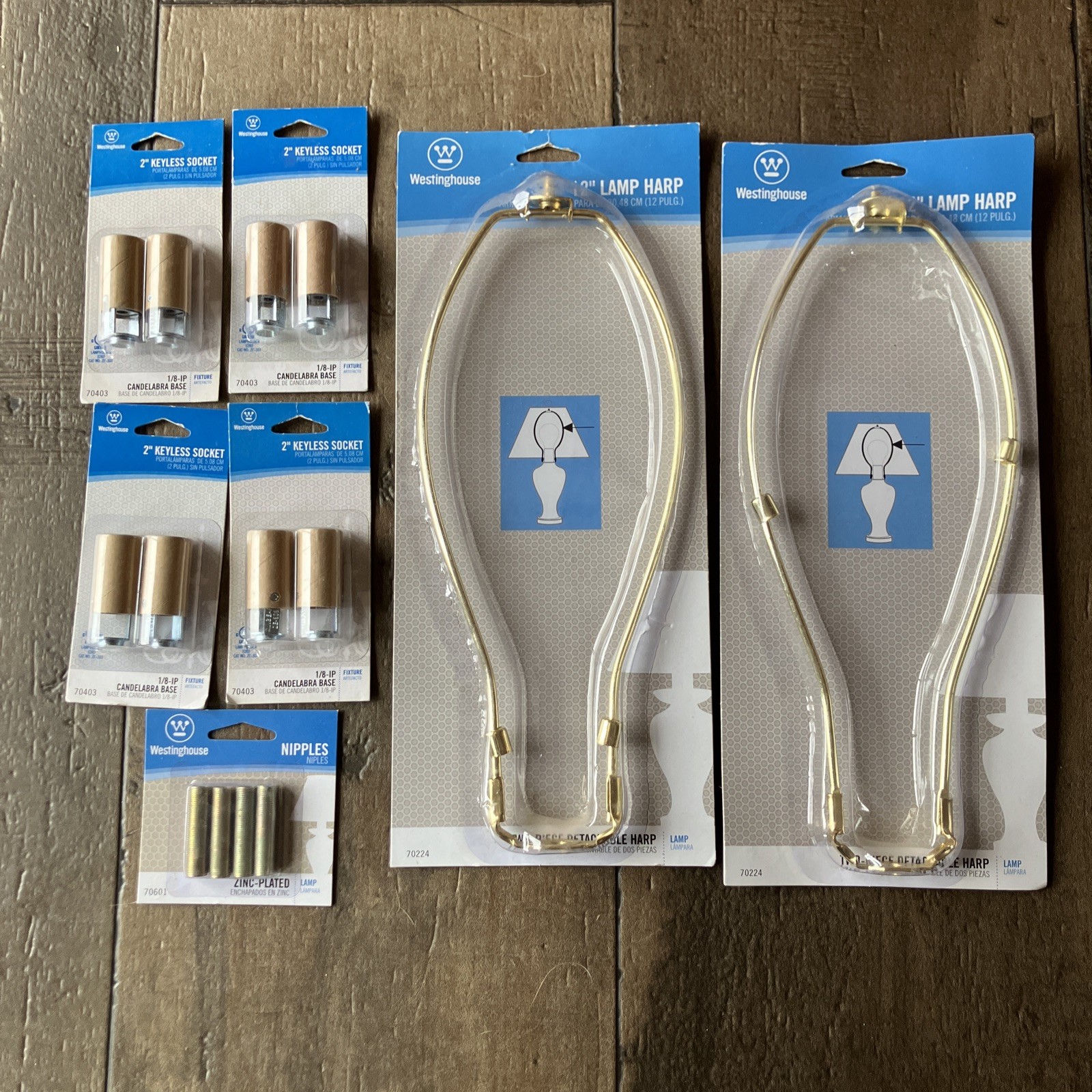 Westing House Lamp Repair Hardware Lot 12” Harps 2” Keyless Sockets Nipples