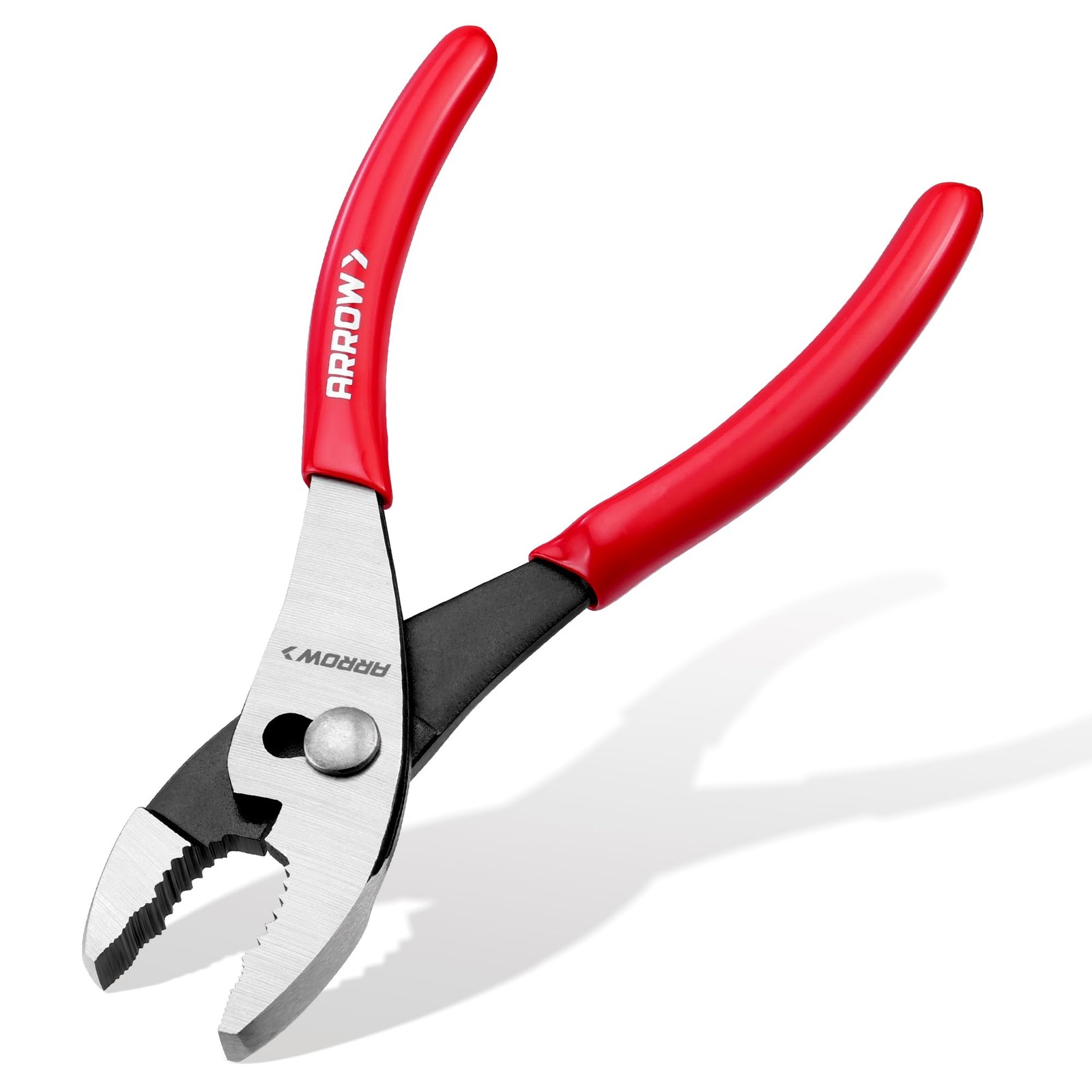Arrow 8 Inch Slip Joint Pliers, High Carbon Steel, Red, Comfort Grip