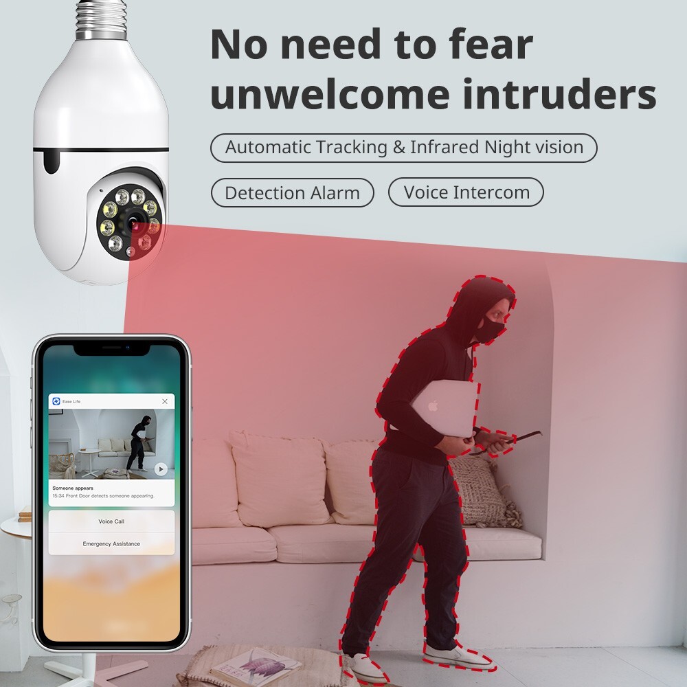 4X 360° 1080P IP E27 Light Bulb Camera Wifi IR Night SmartHome Wireless Security