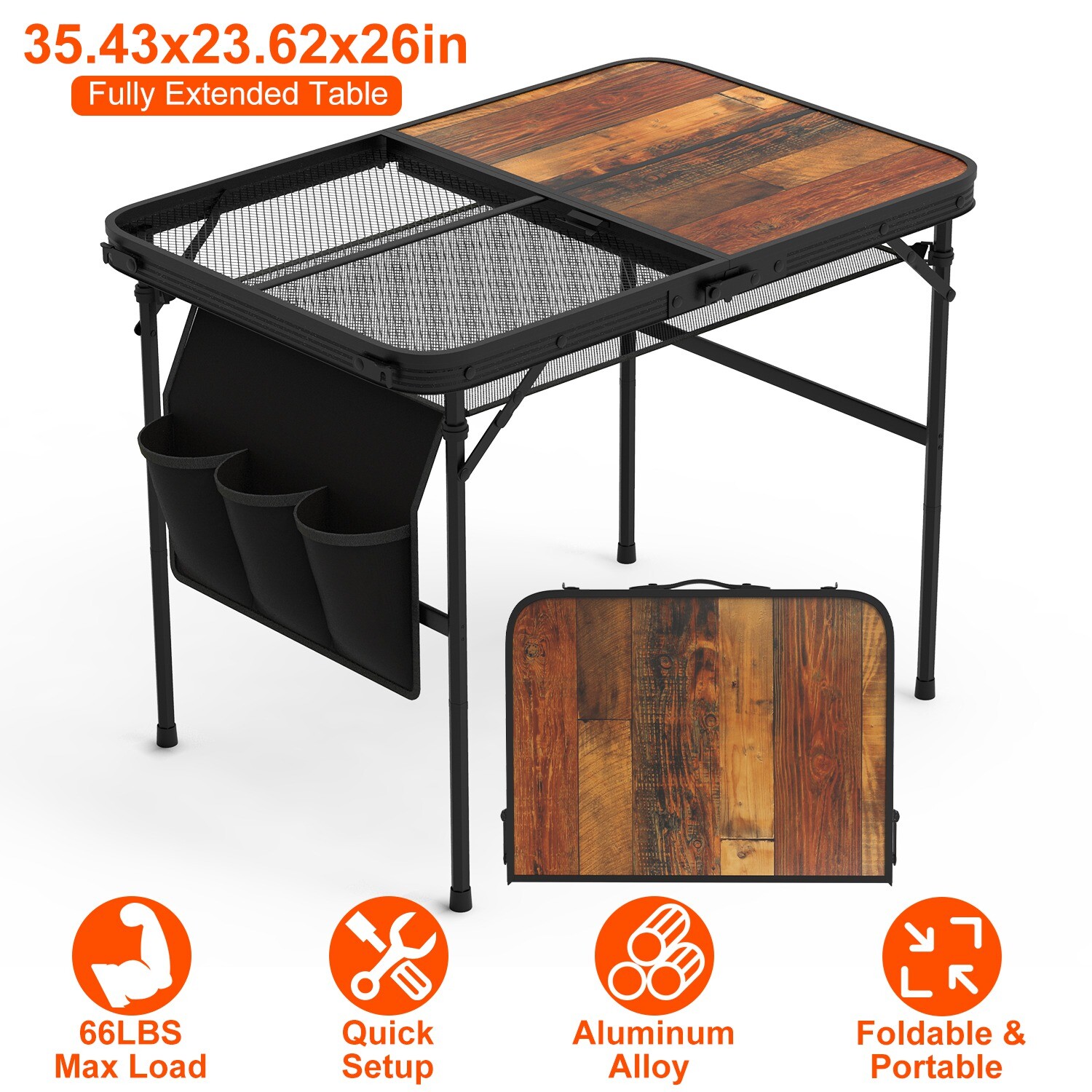 Foldable Camping Table Picnic Aluminum Grill Stand Height Adjustable BBQ Table