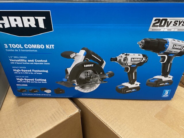 HART 20-Volt 3 Tool Combo Kit (2) HART 20-Volt 2.0Ah Lithium-Ion Batteries (NEW)