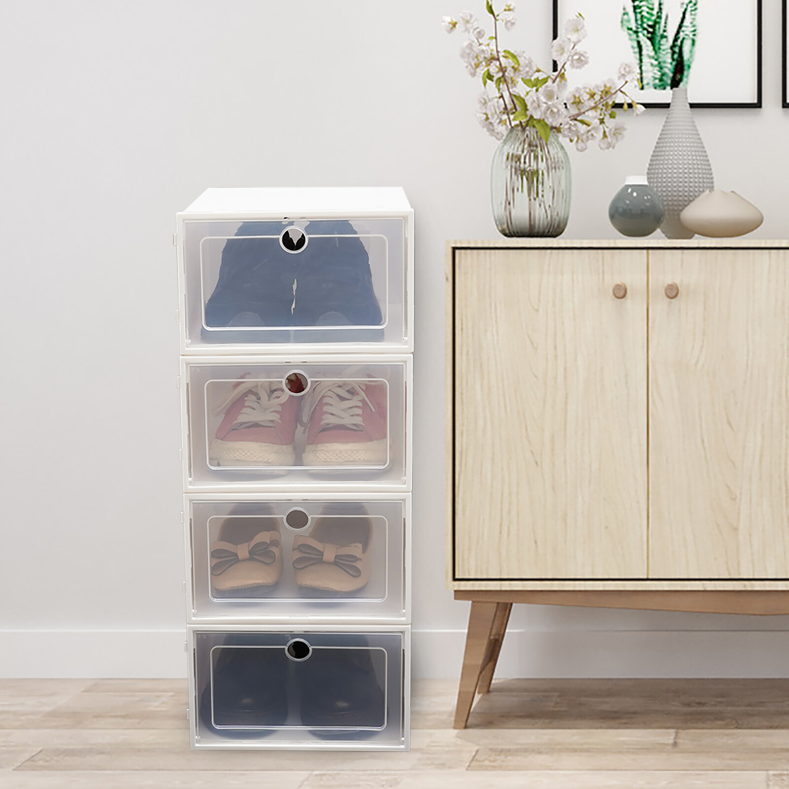 20/24* Stackable Shoe Storage Box Durable Plastic Sneaker Display Case Organizer