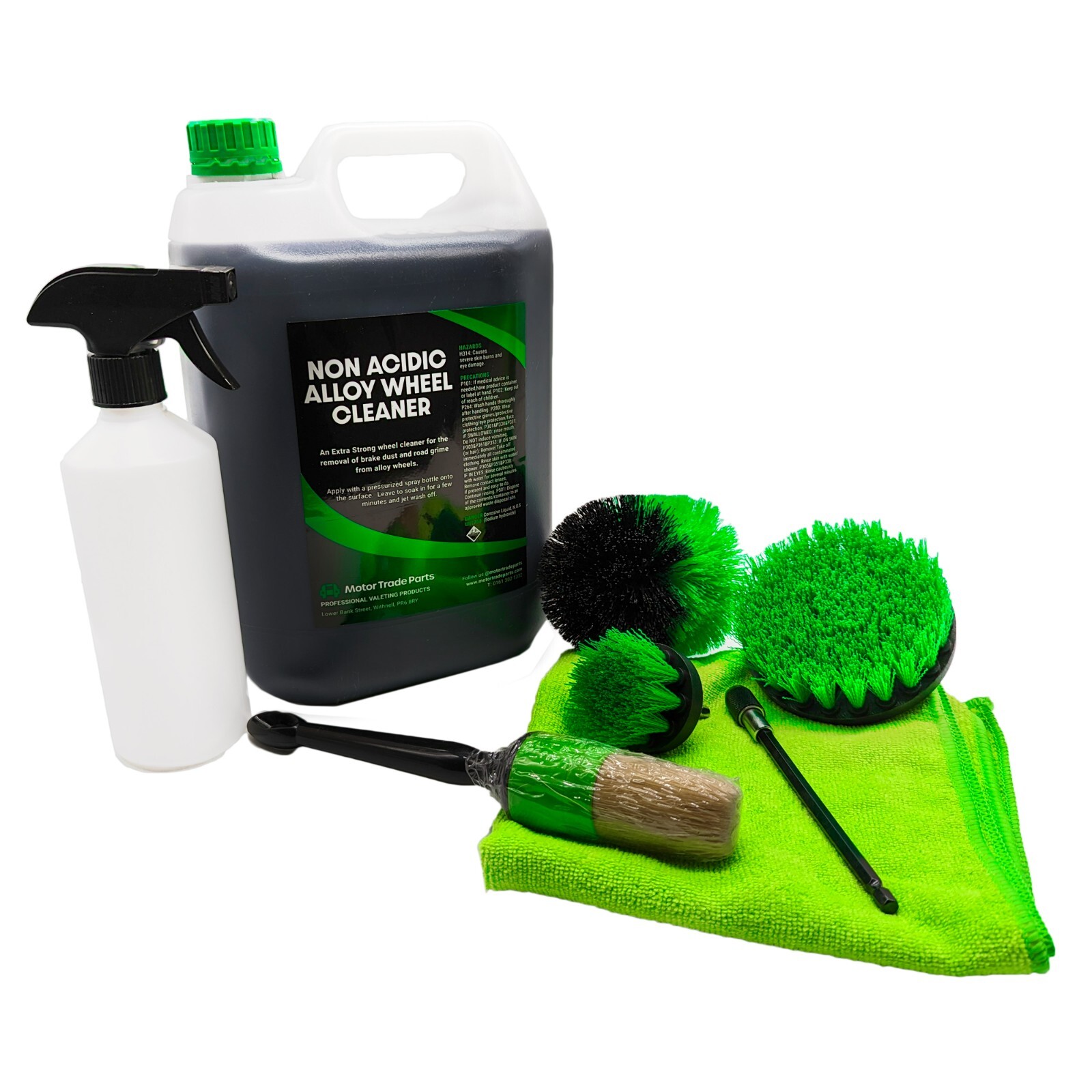 Alloy Wheel Non Acid Cleaner Steel Wheels Trims 5L Drill brush Brush Set