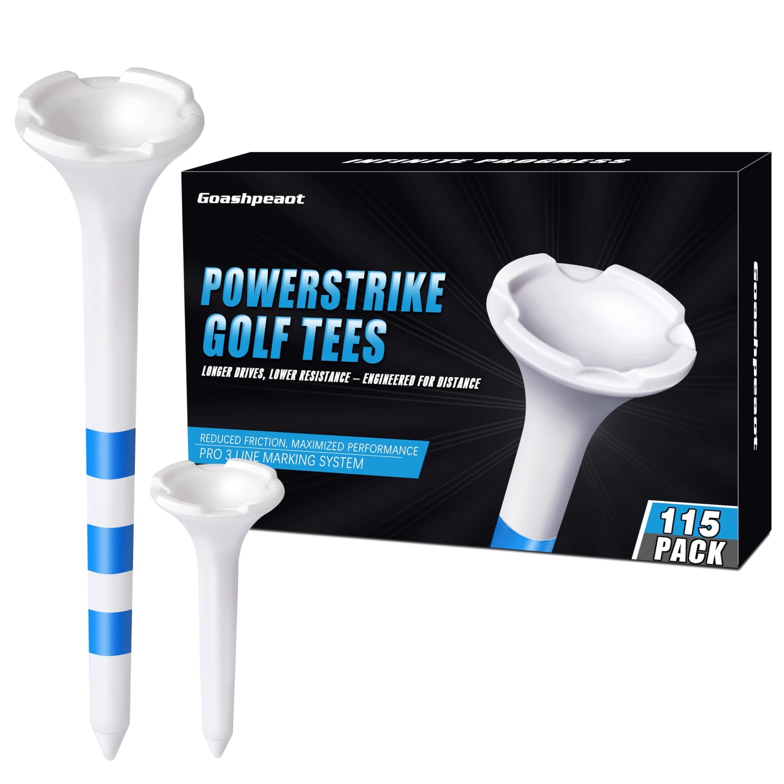 Golf Tees – 115 Pack, 3-1/4" & 1-1/2" Mixed Sizes, 4-Prong Low Resistance