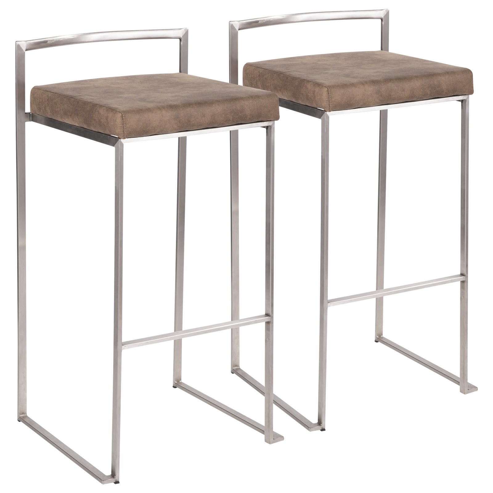Fuji Contemporary Stackable Barstool in Stainless Steel with Brown Cowboy Fabr