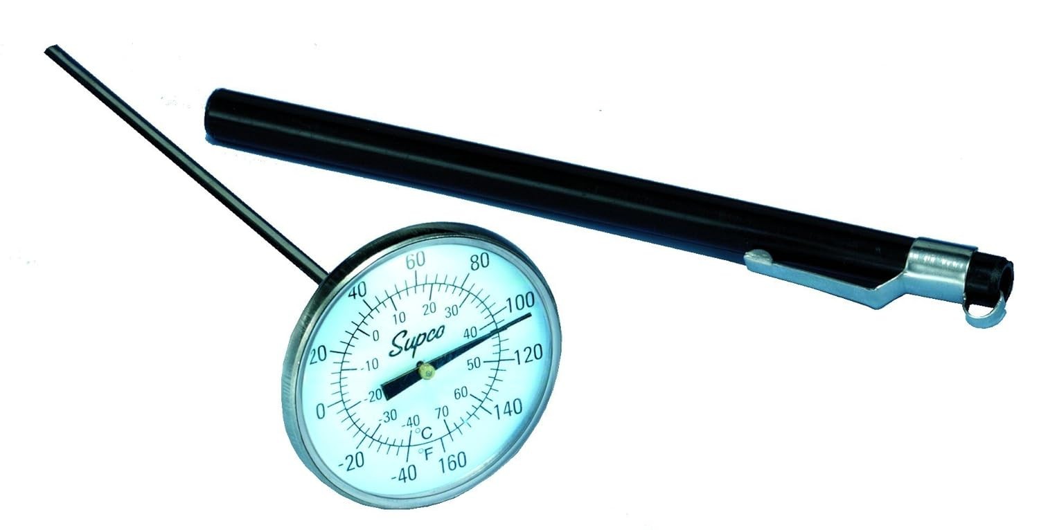 Stainless Steel Pocket Dial Thermometer, 5" Stem, 1-3/4" Dial, -40 to 160 Deg...