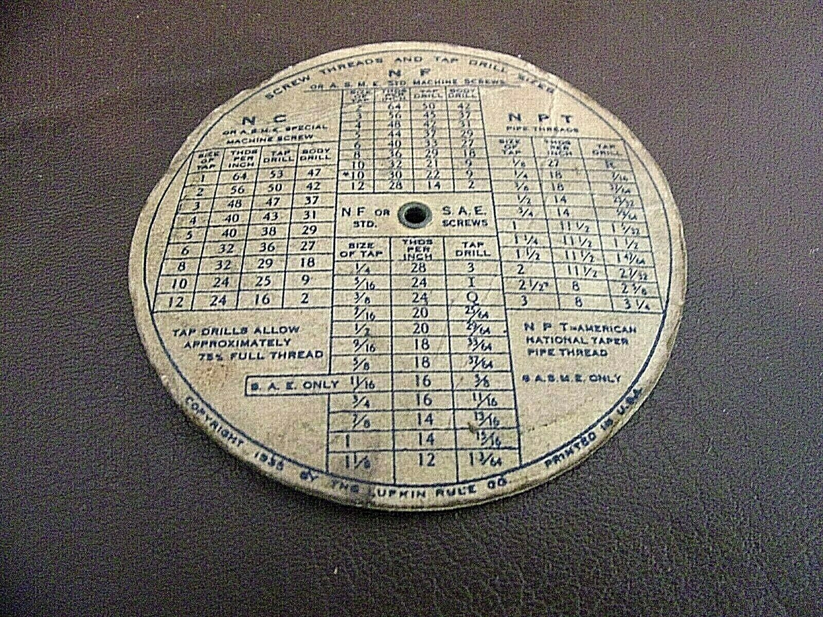 Vintage Lufkin Tools Thread Circular Guide 1935 Copyright