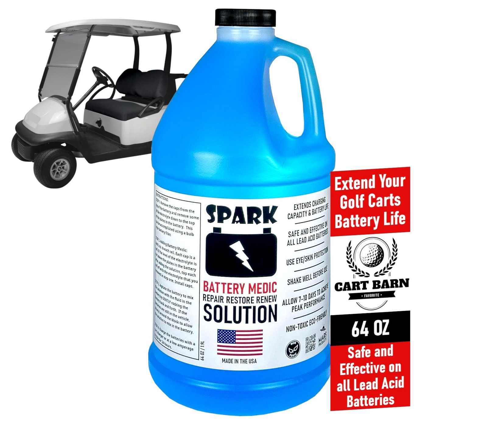 Golf Cart Battery Restore Liquid, 64oz Solution for Lead Acid Battery Life