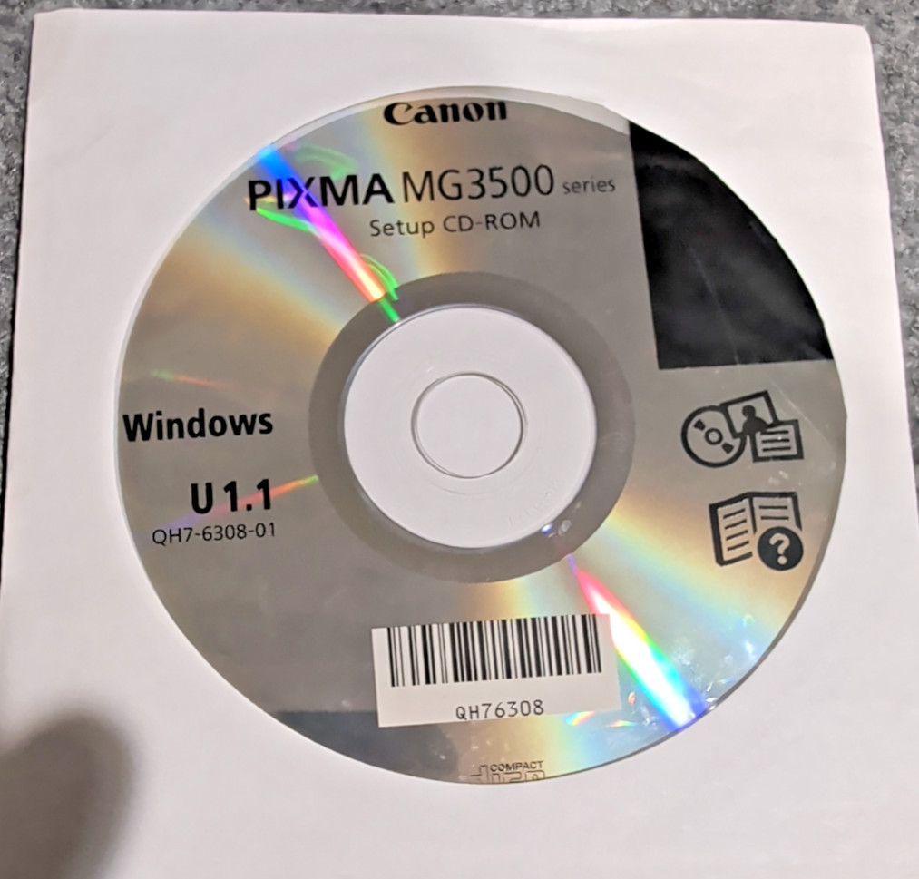 Canon PIXMA MG3500 Setup CD-ROM v1.1 Windows QH7-6308 Genuine OEM Driver Disc