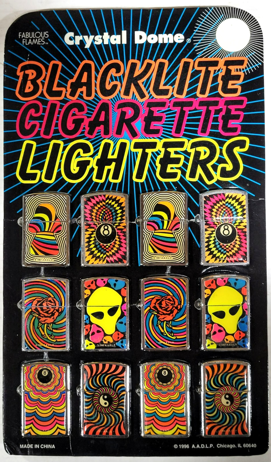 Vintage 1996 - Counter Display of 12 Blacklite Novelty Cigarette Lighters (6106)