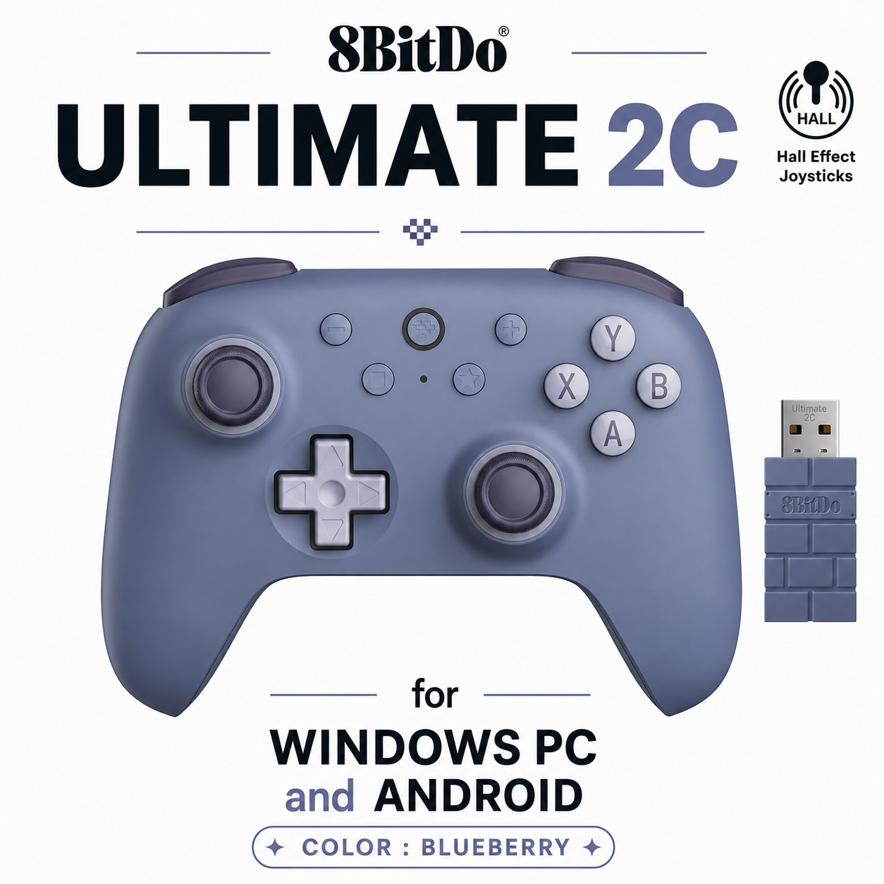 8BitDo Ultimate 2C Wireless 2.4G Hall Effect Gamepad Windows Android Blue