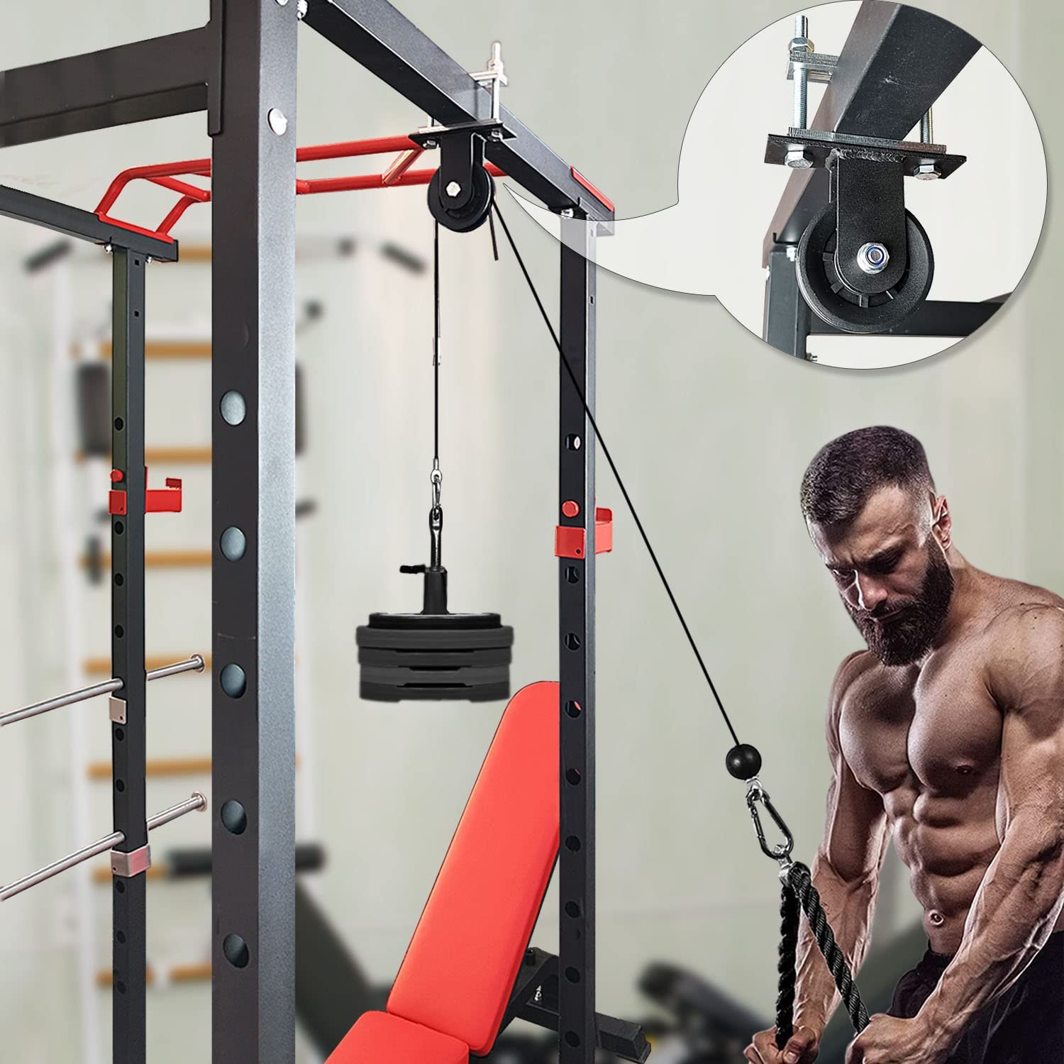KORIKAHM Power Rack Pulley Attachment, LAT Pulldown Machine - Cable & Weight ...