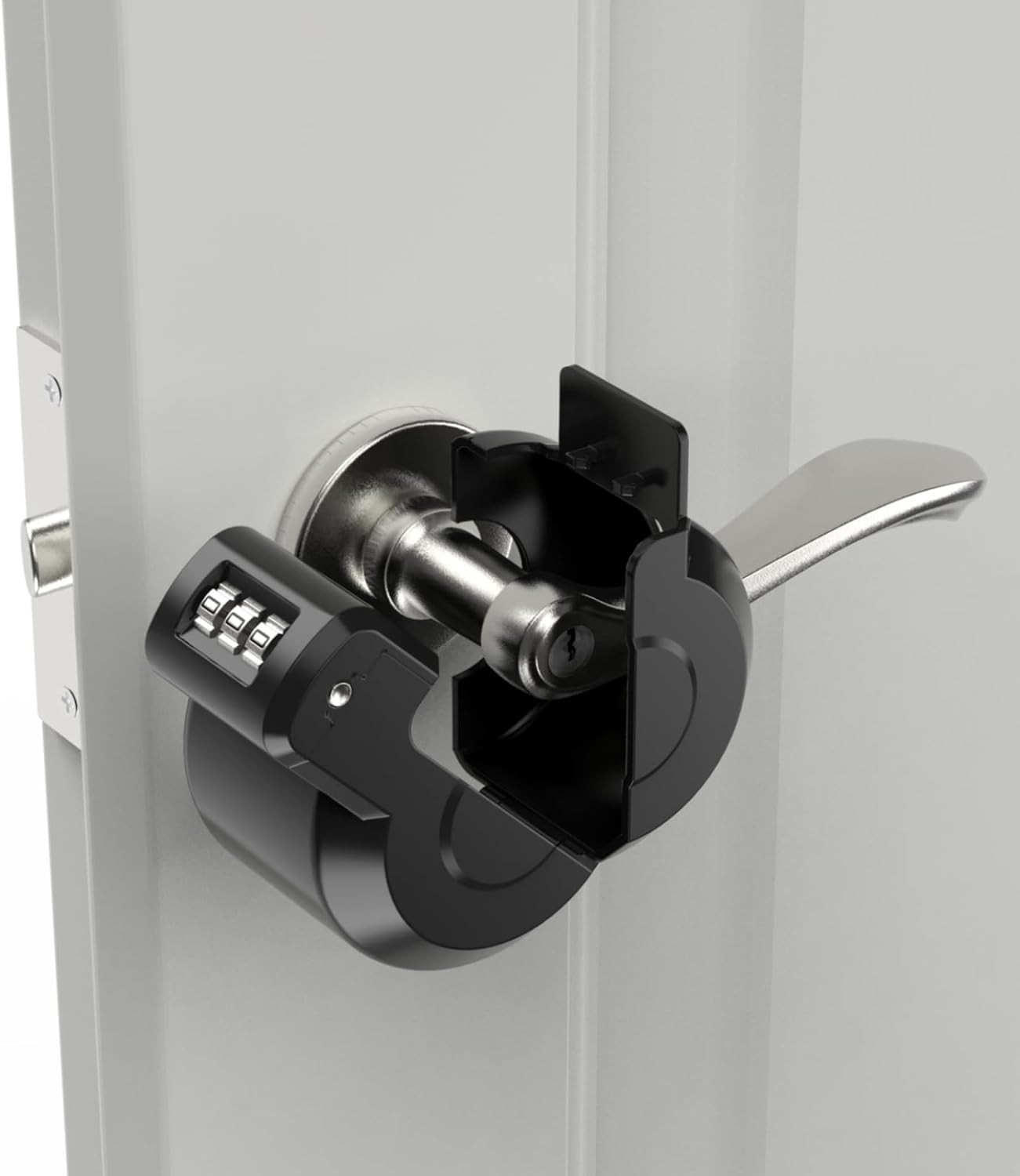 Keyed Door Handle Lockout Device Cover with Code to Disable Access Black