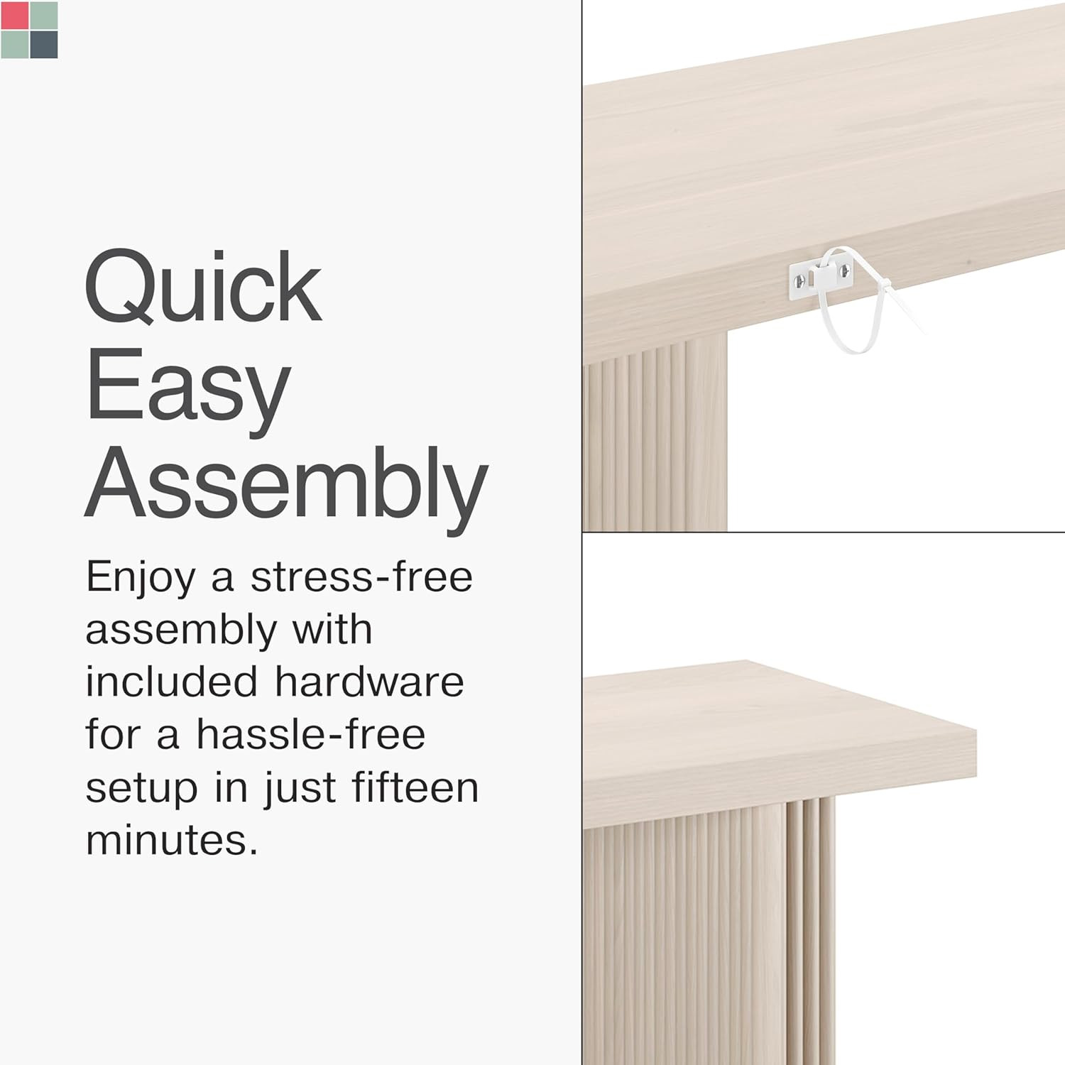 Fluted Console Table – Weathered White Solid Wood Entryway Table with Oak Grain