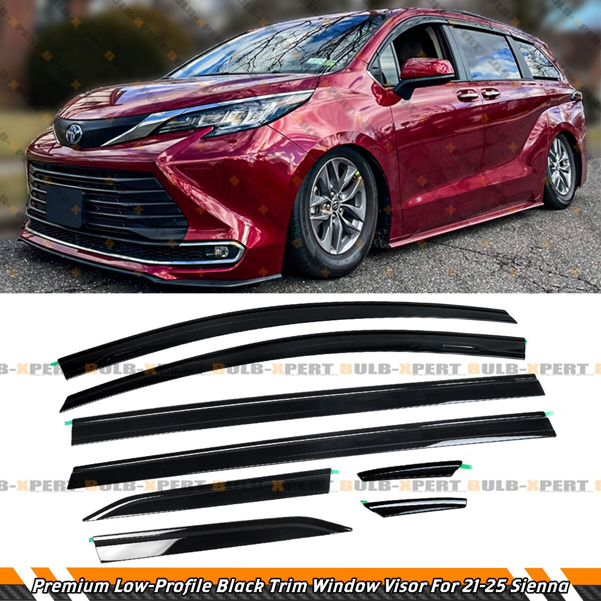 FOR 2021-2026 TOYOTA SIENNA 8PC SET BLACK TRIM WINDOW VISOR RAIN GUARD DEFLECTOR