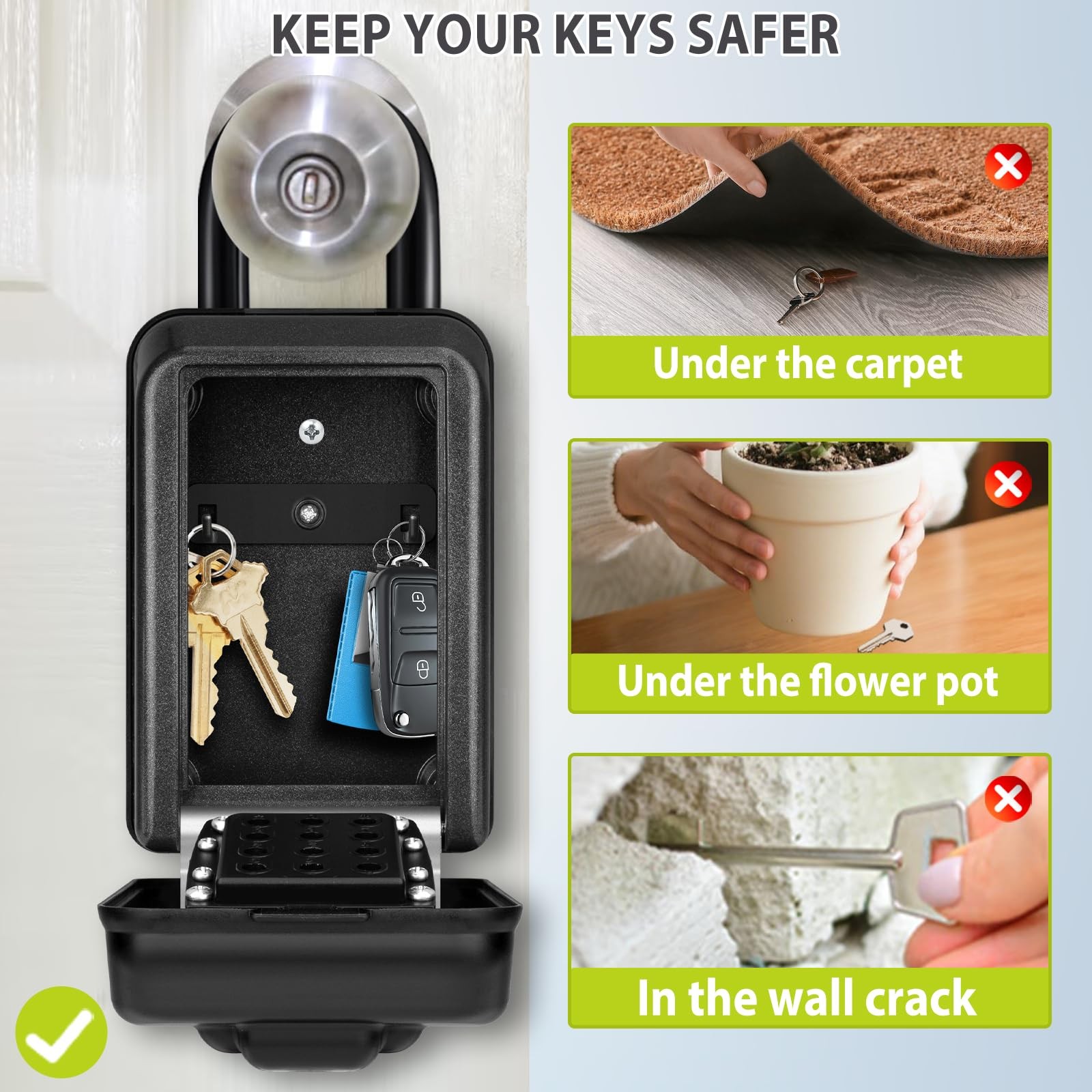 Waterproof Key Lock Box Outside 12Digit Combination Code Wall Mount Safe