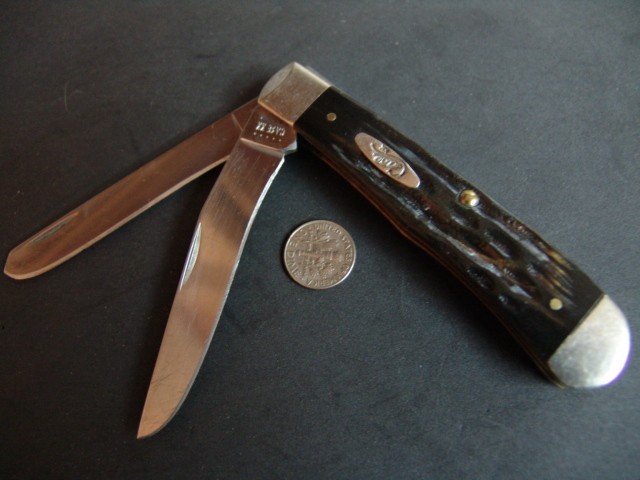 CASE XX-USA-BH254 SS-TRAPPER-BUFFALO HORN SCALES-DEEP GROOVED-FOLDING KNIFE
