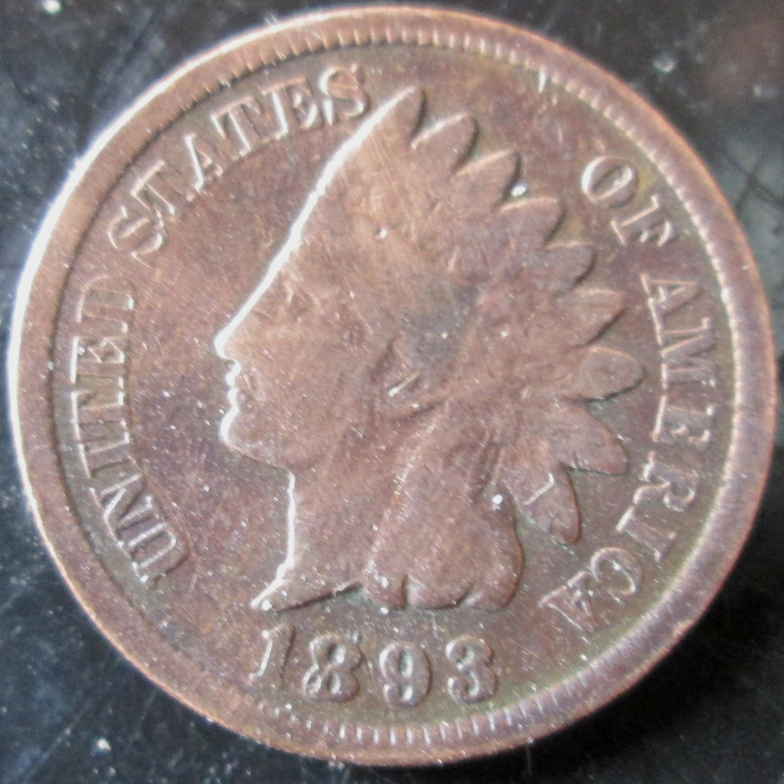 1893 INDIAN HEAD CENT, VG CONDITION, BROWN, NO LIBERTY, CIRCULATED
