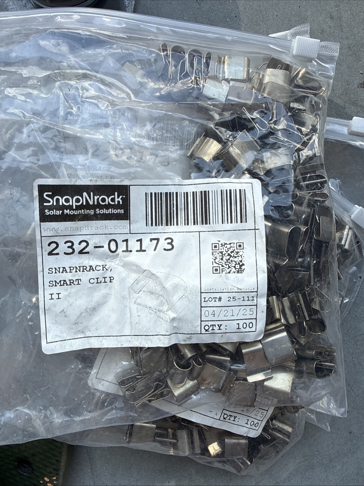 100pcs SnapNrack 232-01173,  Smart Clip II
