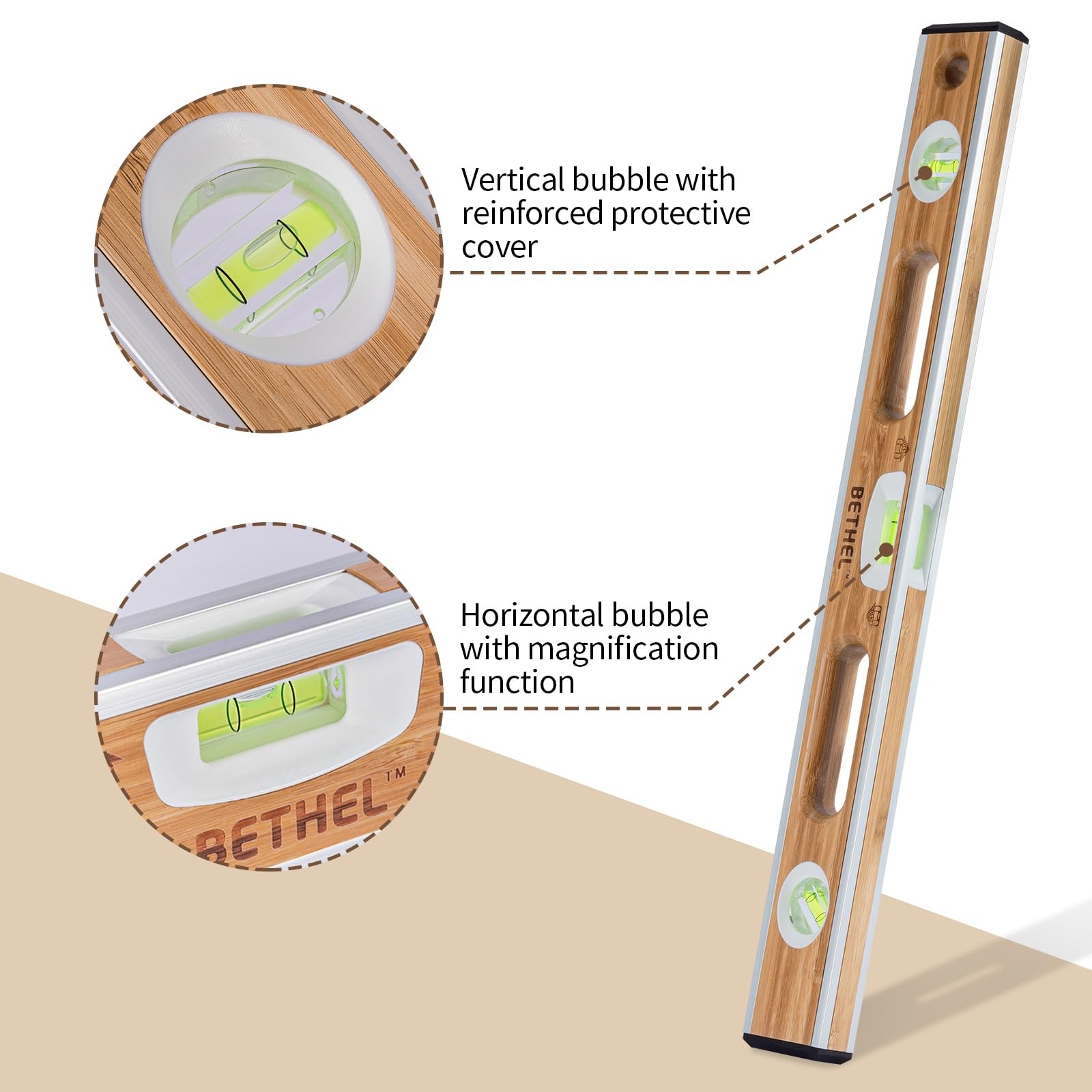 24-inch Bamboo Level, Mortar Adhesion Resistant Light Level, with Double Curv...
