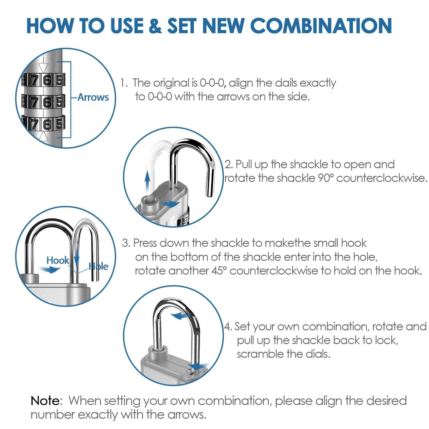 GIVERARE 8 Pack Combination Lock, 3-Digit Padlock Keyless, Resettable Silver