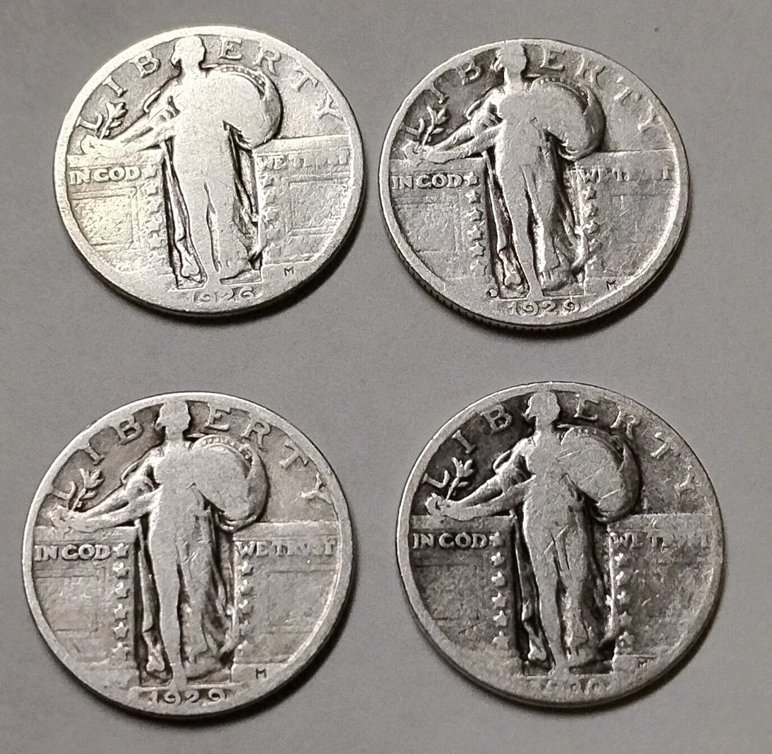1926 1929 1929 D 1930 Standing Liberty Quarters🔥90% Silver $1Face Lot Of 4 #SL5