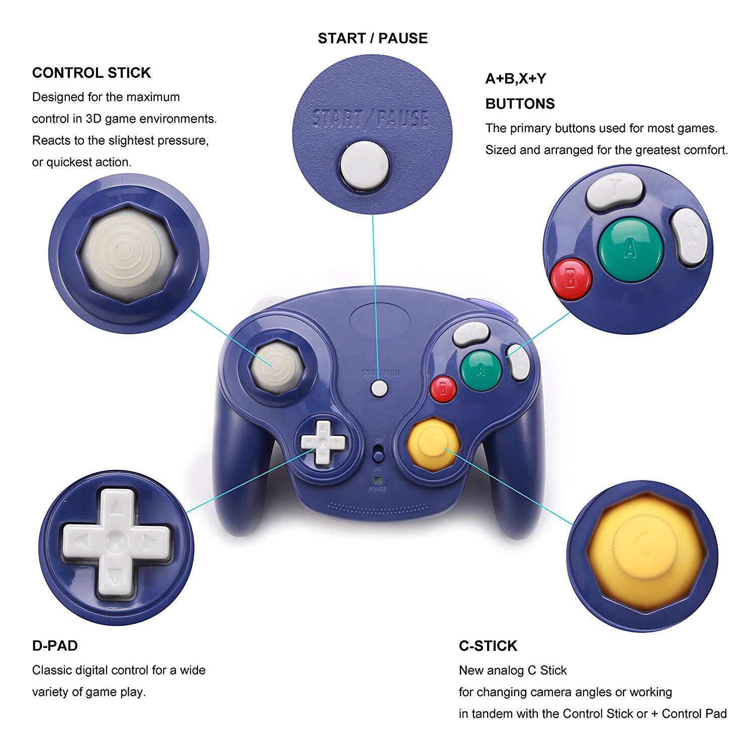 Gamecube Controller Wireless With Adapter Wavebird for Classic Wii GC NGC Blue