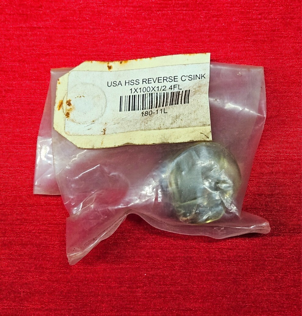 CR 180-11L, 1” X 100 Deg x 1/2, Reverse Countersink, HSS, 4-Flute USA Made, NEW