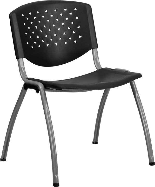 HERCULES Series 880 lb Capacity Plastic Stack Chair Titanium Gray Frame Black