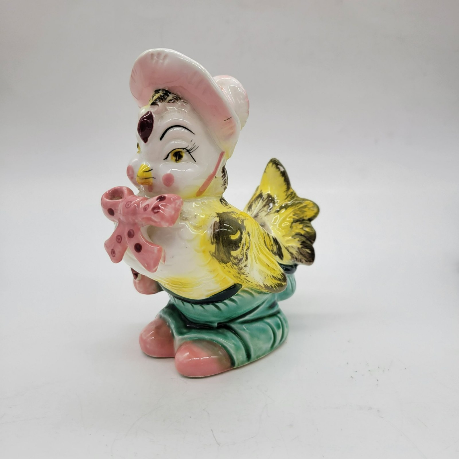Anthropomorphic Chicken Planter With Pink Bow & Hat #G1947 Norcrest