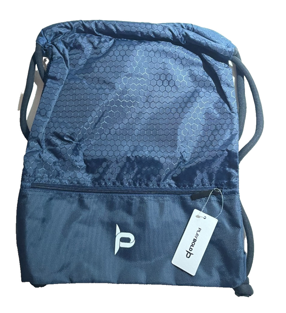 PLAYBOLD Drawstring Gym Backpack Navy Sports Cinch Sack Bag NEW