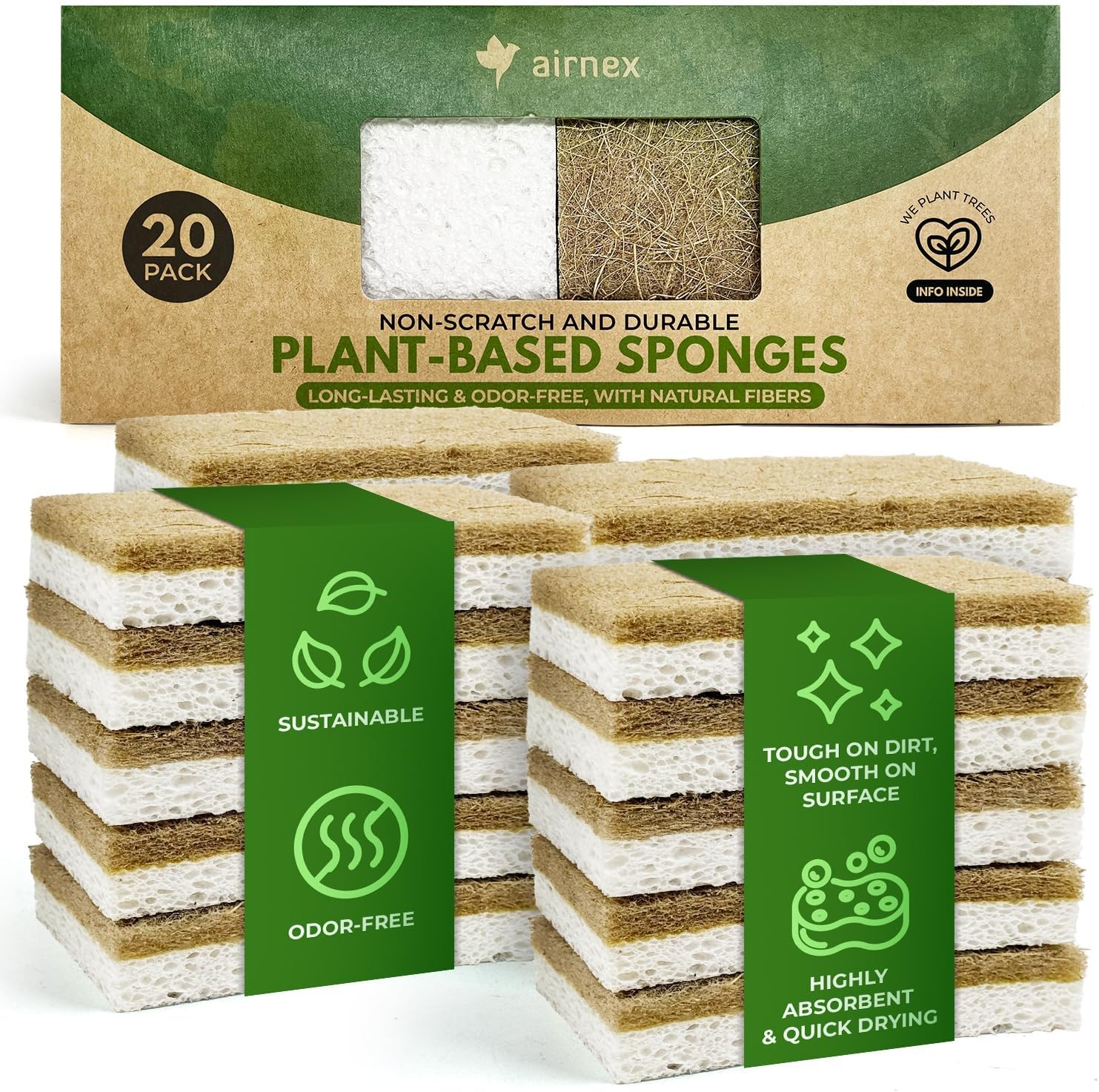 Natural Kitchen Spons - Biodegradable Cellulose and Coconut Husk