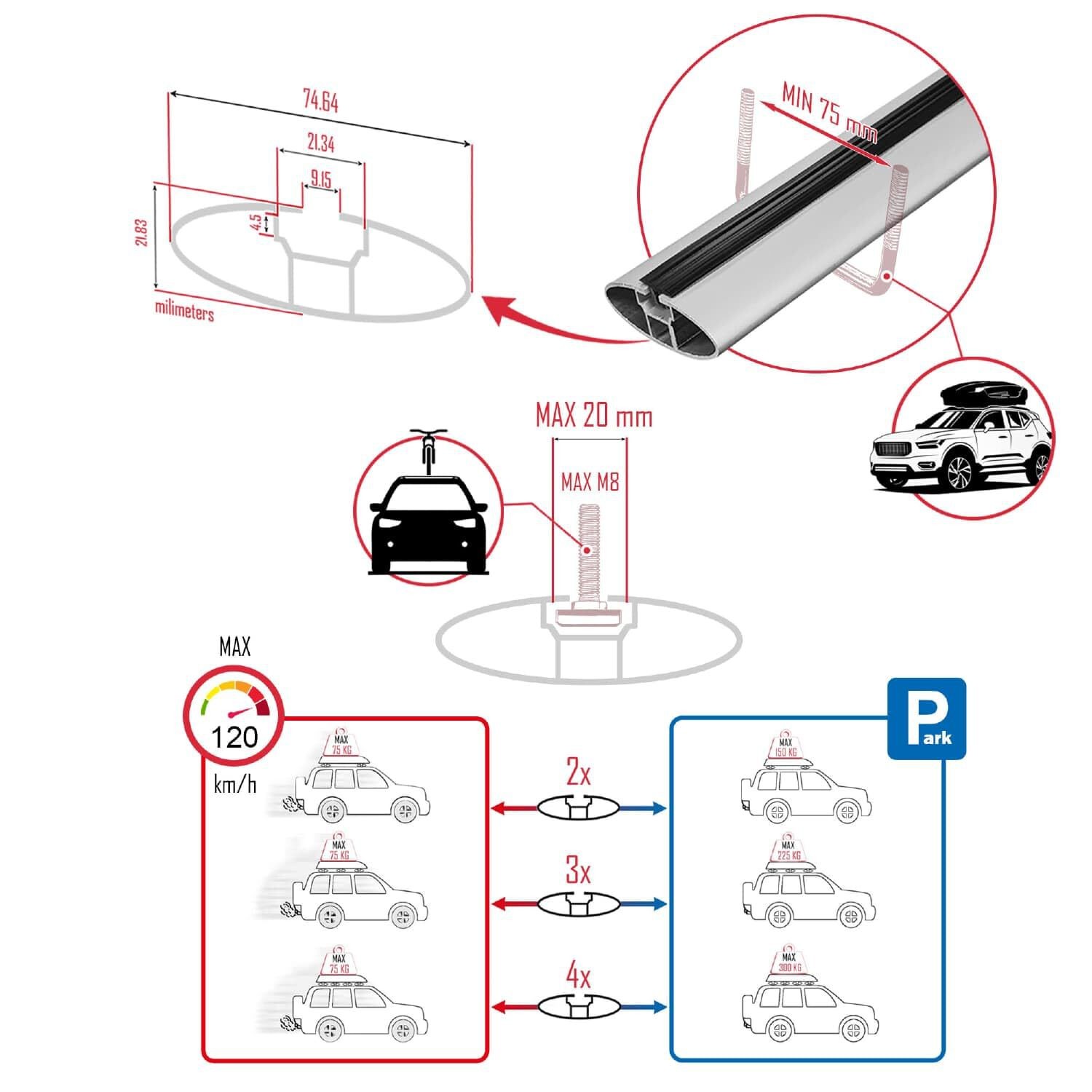 Compatible with Hyundai Santa Fe 4 (TM) 2019-2023 ACE-2 Car Roof Rack Cross Bar