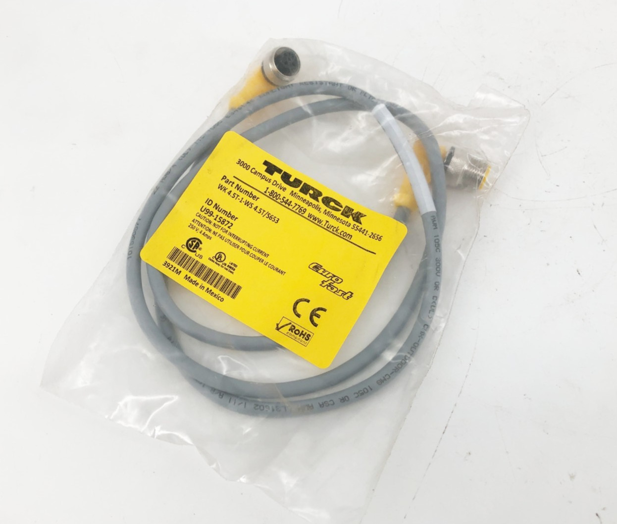New Turck 4.5T-1-WS 4.5T/S653 Cordset 5-Pin M12 Eurofast U99-15872