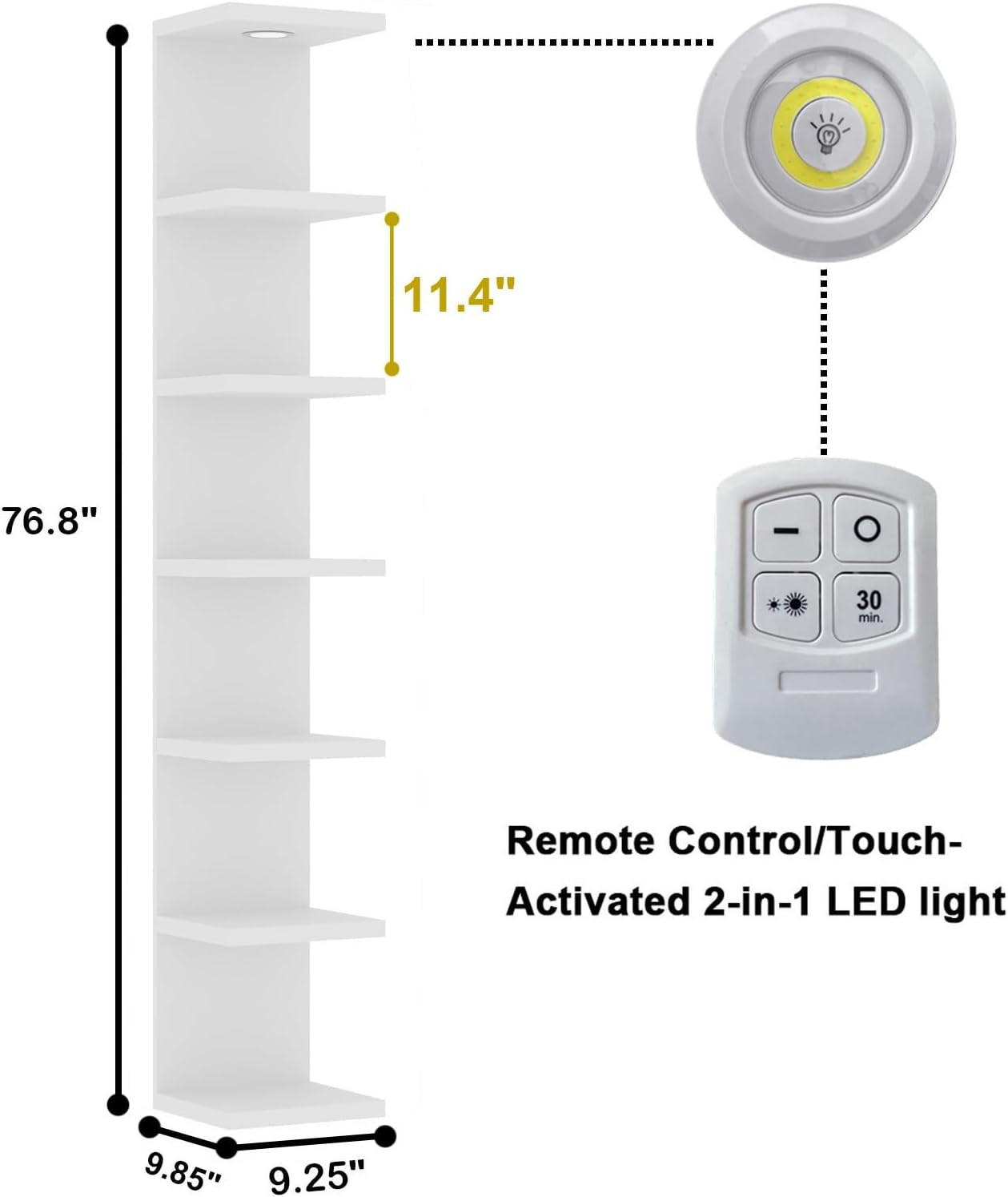Versatile 7 Tier Wall Shelf Unit,White Lack Wall Shelf,Display Floating Shelf wi