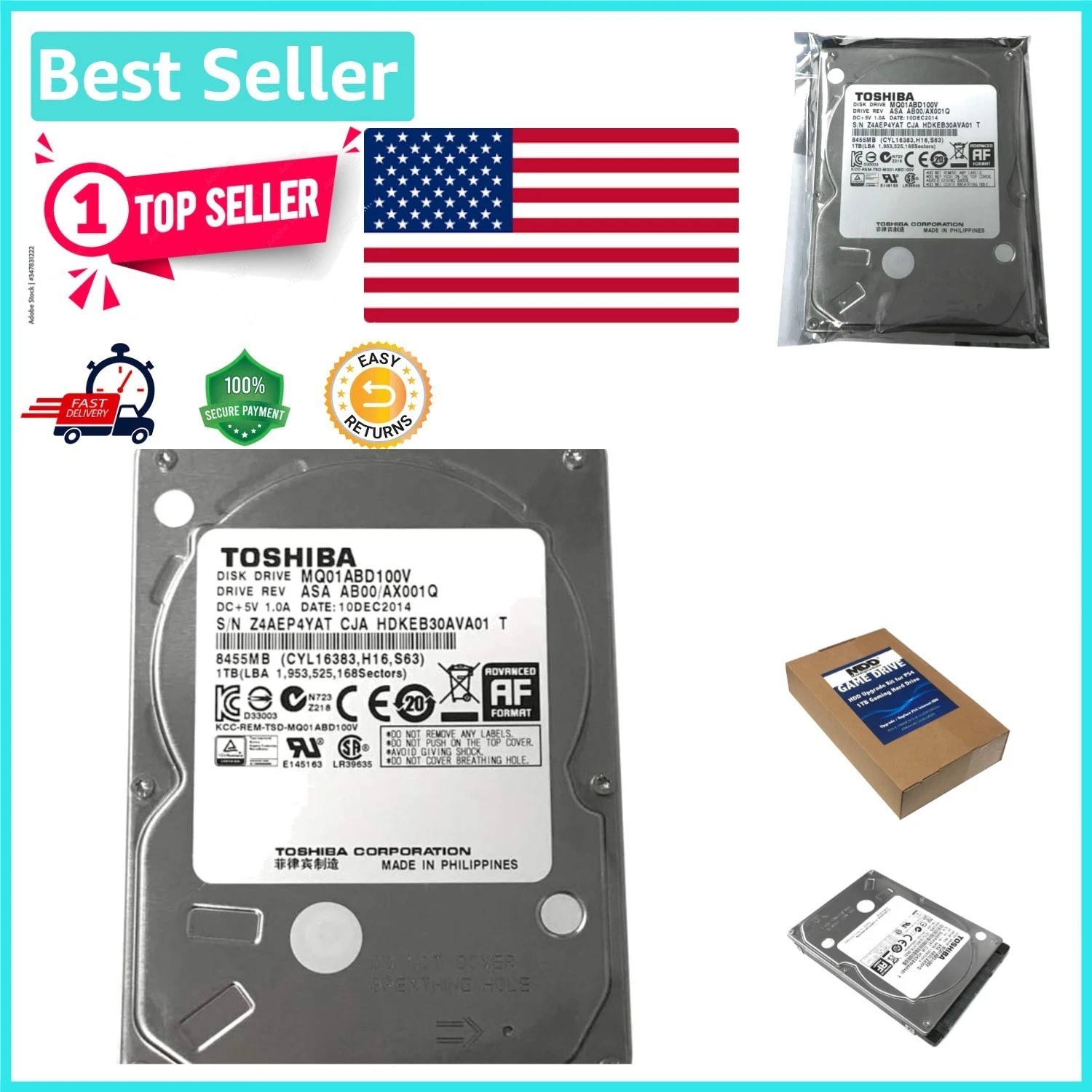Portable 1TB 2.5-Inch SATA Hard Drive for PS3/PS4 - Fast 801MB/s Read Speed