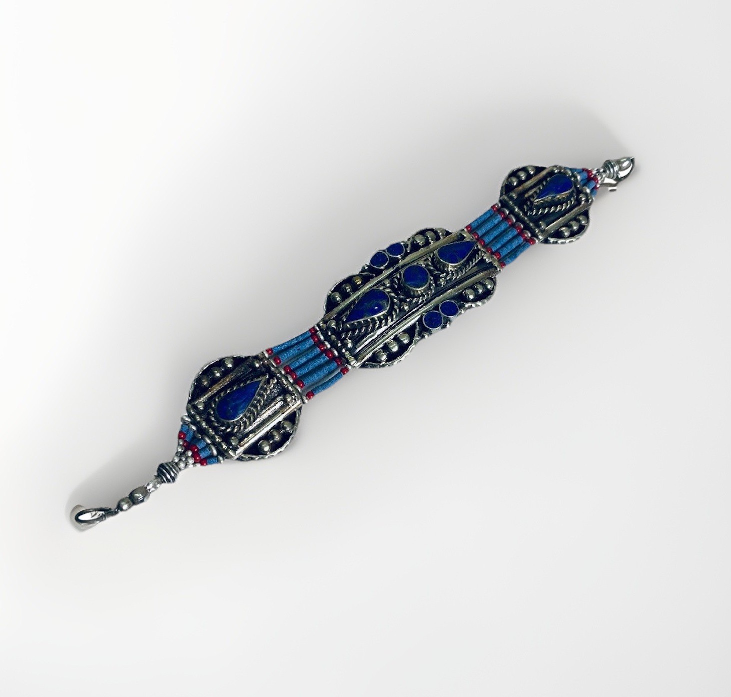 Handmade Lapis Lazuli Gemstone Bracelet Natural Stone Blue Beaded Jewelry