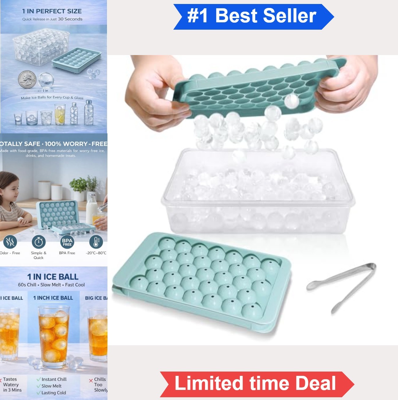 Ice Cube Tray with Lid and Bin 1 Inch Round Ice Trays for Freezer Easy Twist