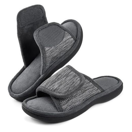 Men's Adjustable Wrap Memory Foam Slide Slipper 11-12 Grey